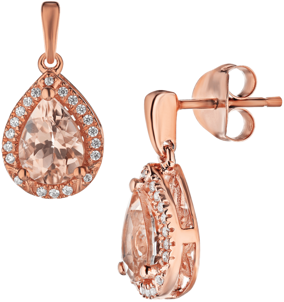 Morganite and Diamond Pear Shaped Earrings