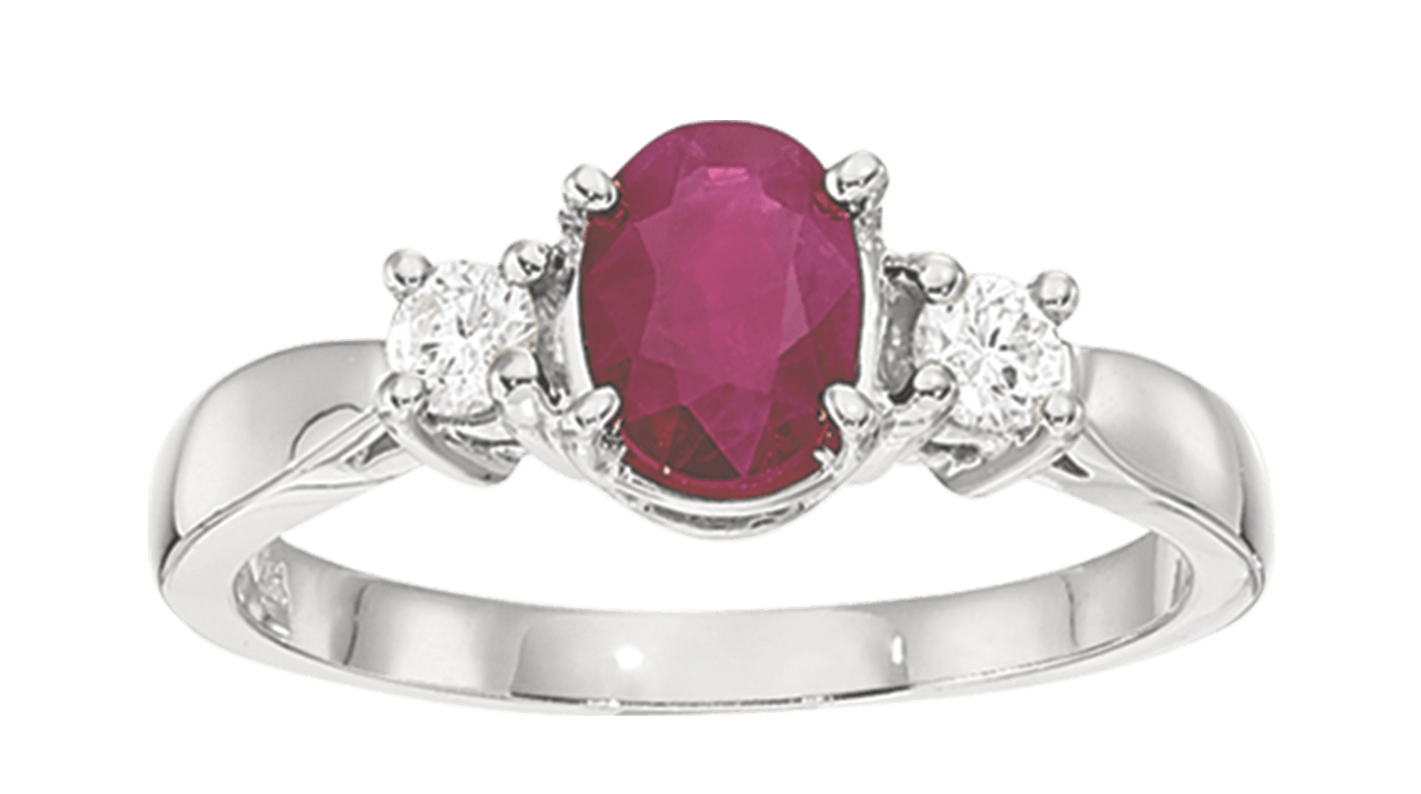 Diamond with Ruby or Emerald Oval Center Ring