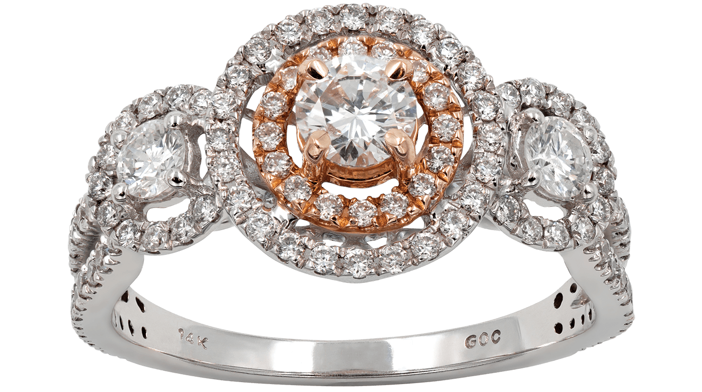 Triple Halo Rose & White Gold Engagement Ring
